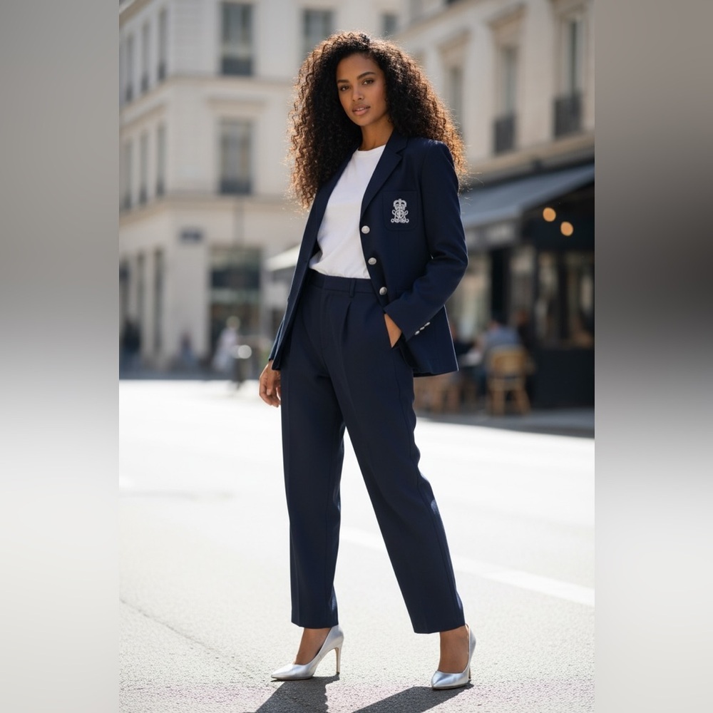Pant Suit: Lauren Ralph Lauren Dark Blue Blazer with Metallic Buttons☑️